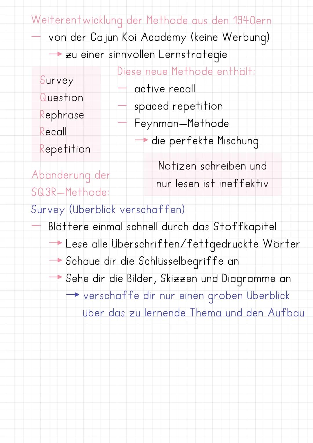 SQ3R-Methode
auch eine effektive Lernmethode (nächste Seiten)
SQ3R-Methode
ist eine Lesestrategie zum effektiven, aktiven.
oder verstehenden