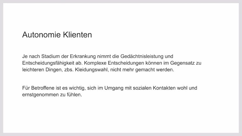 KLIENTINNEN UND
KLIENTEN MIT
VERWIRRTHEITS-
ZUSTÄNDEN
UNTERSTÜTZEN
Handlungskompetenz C.5
Lia Seraina Bäni Inhaltsverzeichnis
Bedeutung für 