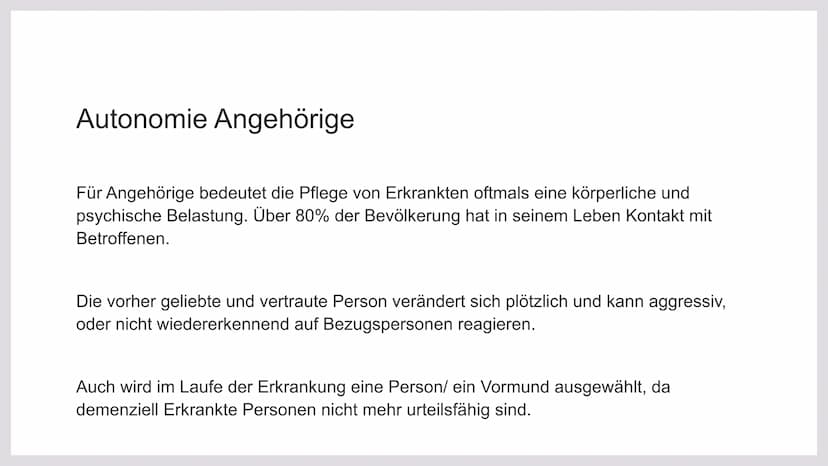 KLIENTINNEN UND
KLIENTEN MIT
VERWIRRTHEITS-
ZUSTÄNDEN
UNTERSTÜTZEN
Handlungskompetenz C.5
Lia Seraina Bäni Inhaltsverzeichnis
Bedeutung für 