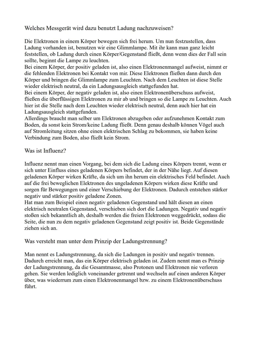 Physik - Eigenschaften von Ladung
Wichtigste Aspekte:
• positive und negative Ladungen
Atommodell → winzig, aber schwerer positiver Kern → n