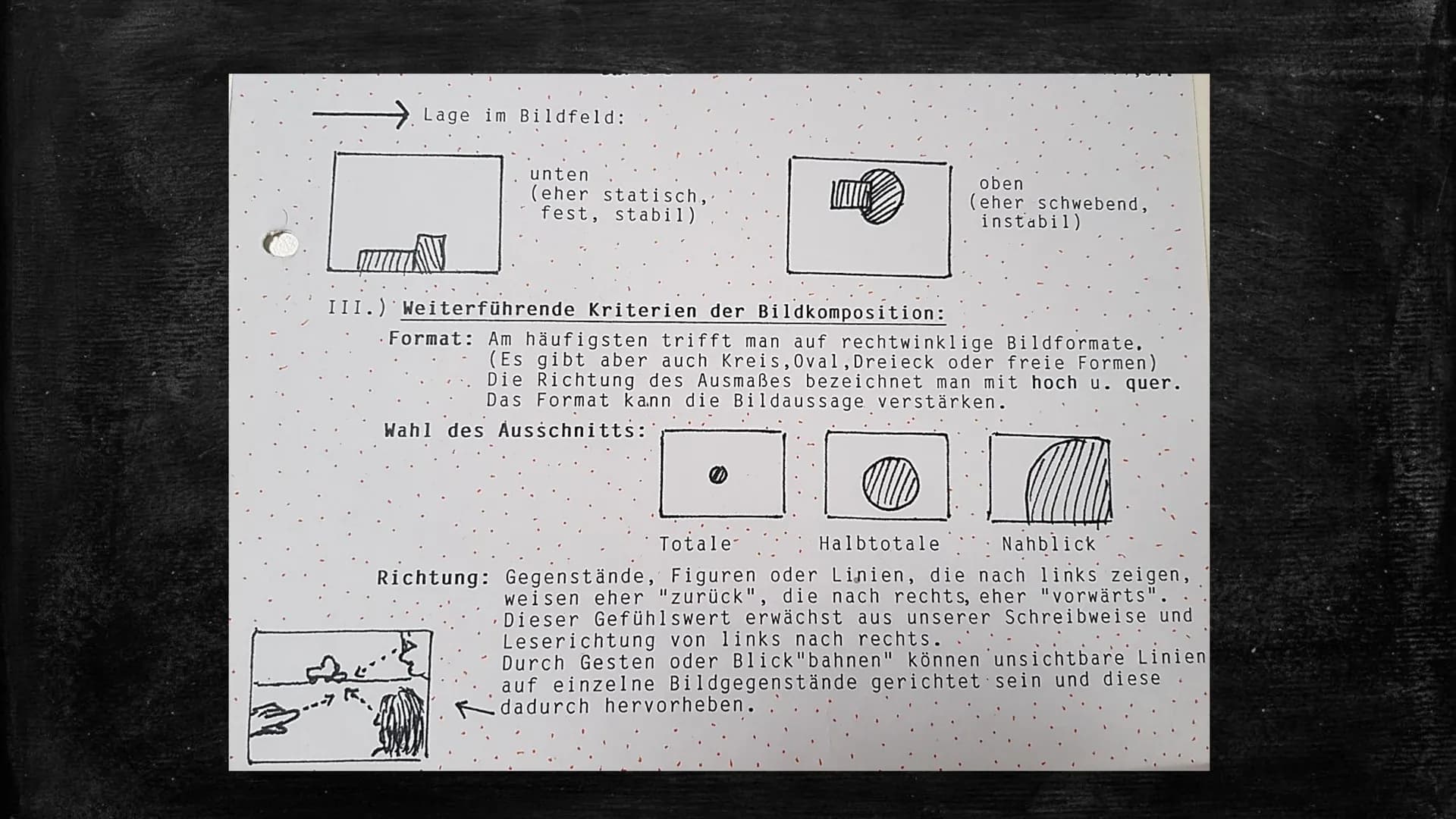 Bestandteile einer
Bildanalyse Bestandteile der Bildanalyse
Wie?
(Syntaktik)
Bildnerische Mittel
=> Bildanalyse
Was?
(Semantik)
Bildinhalt /