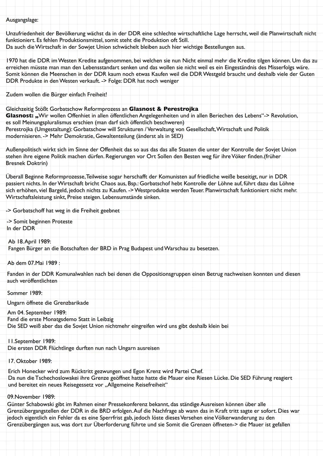 Ausgangslage:
Unzufriedenheit der Bevölkerung wächst da in der DDR eine schlechte wirtschaftliche Lage herrscht, weil die Planwirtschaft nic