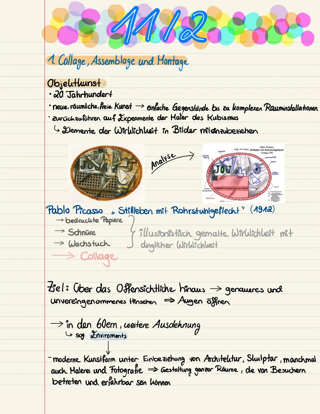 4412.
1. Collage, Assemblage und Montage
Objektkunst:
• 20. Jahrhundert
.
• neue, räumliche, freie Kunst → einfache Gegenstände bis zu kompl