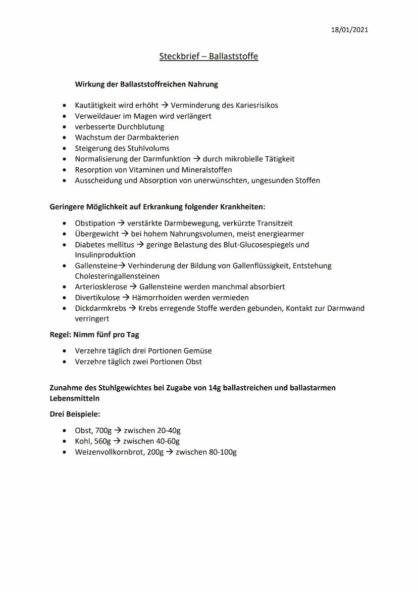 Bezeichnungen
● Ballaststoffe
● Pflanzliche, Nichtstärke - Polysaccharide plus Lignin
(NSP)
Die vier Arten der Ballaststoffe
● Cellulose (Ge