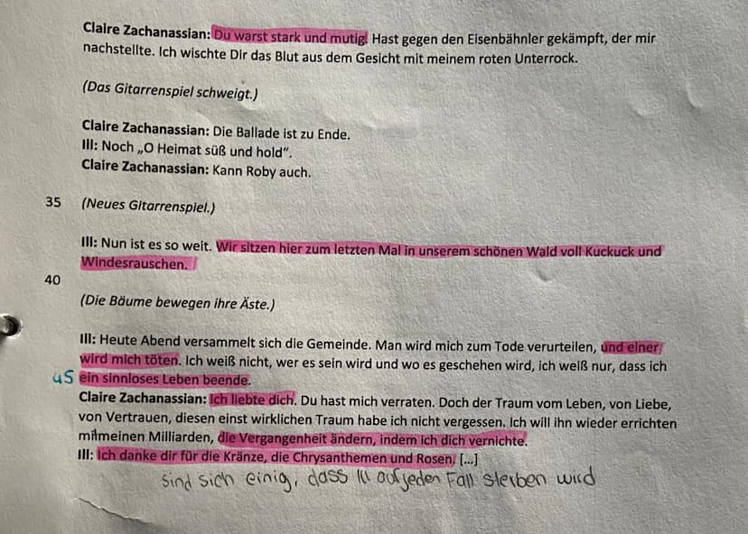 5
10
30
15
20
25
Aufgabe: Verfasse eine Dramenszenenanalyse, indem Du folgende Szene aus dem Drama „Der
Besuch der alten Dame" von Friedrich