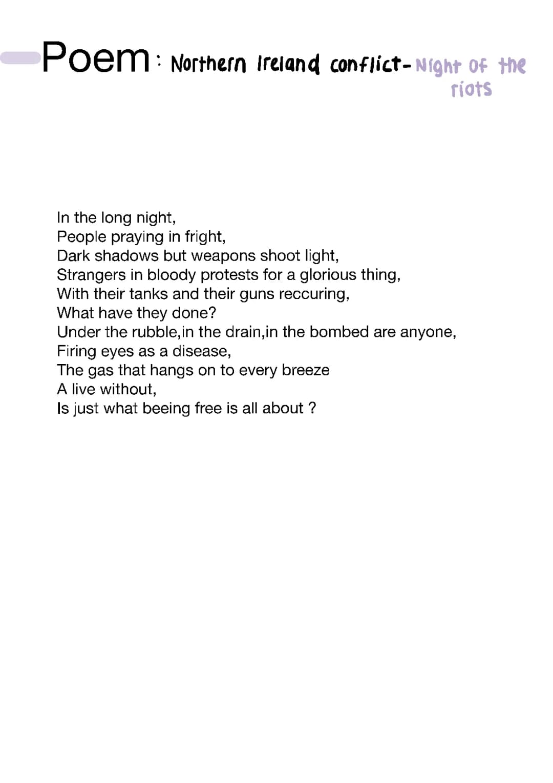 Northern Ireland conflict - Poem