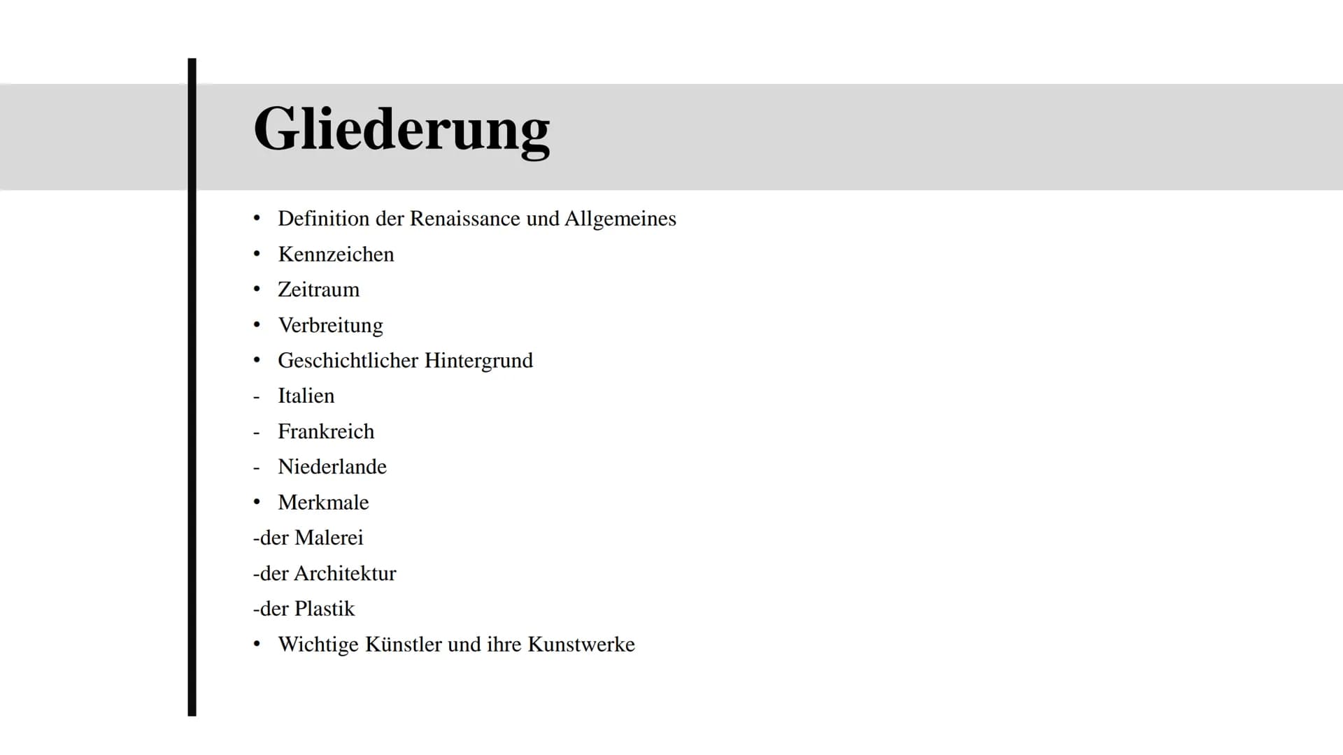 Barock
Eine Präsentation von Branda Afr
19 Gliederung
●
●
●
-
Definition der Renaissance und Allgemeines
Kennzeichen
Zeitraum
Verbreitung
Ge