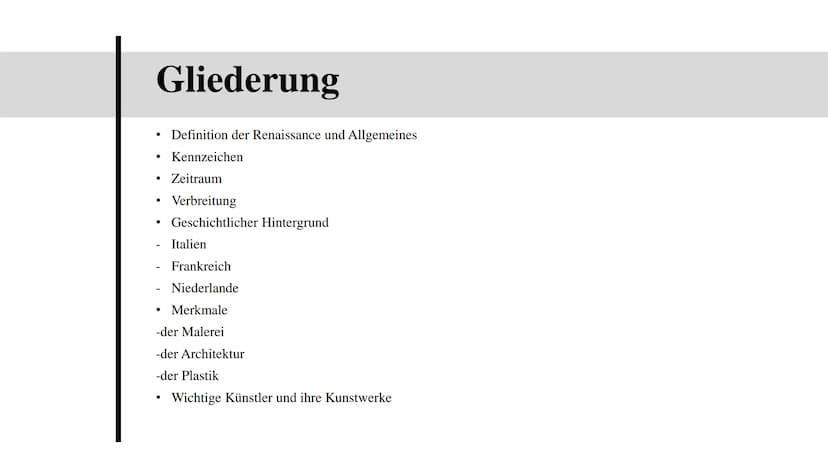 Barock
Eine Präsentation von Branda Afr
19 Gliederung
●
●
●
-
Definition der Renaissance und Allgemeines
Kennzeichen
Zeitraum
Verbreitung
Ge