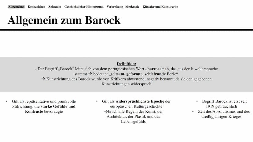 Barock
Eine Präsentation von Branda Afr
19 Gliederung
●
●
●
-
Definition der Renaissance und Allgemeines
Kennzeichen
Zeitraum
Verbreitung
Ge