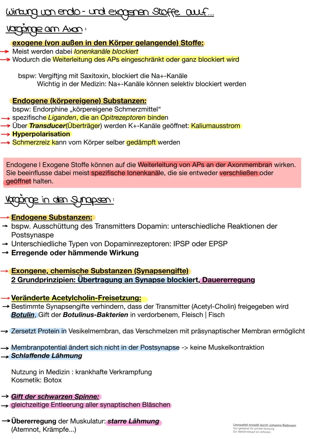 Neurobiologie
Lernzettel erstellt durch Johanna Bellmann
Nur geeignet für private Nutzung.
Ein Weiterverkauf ist verboten. Die Nervenzelle.
