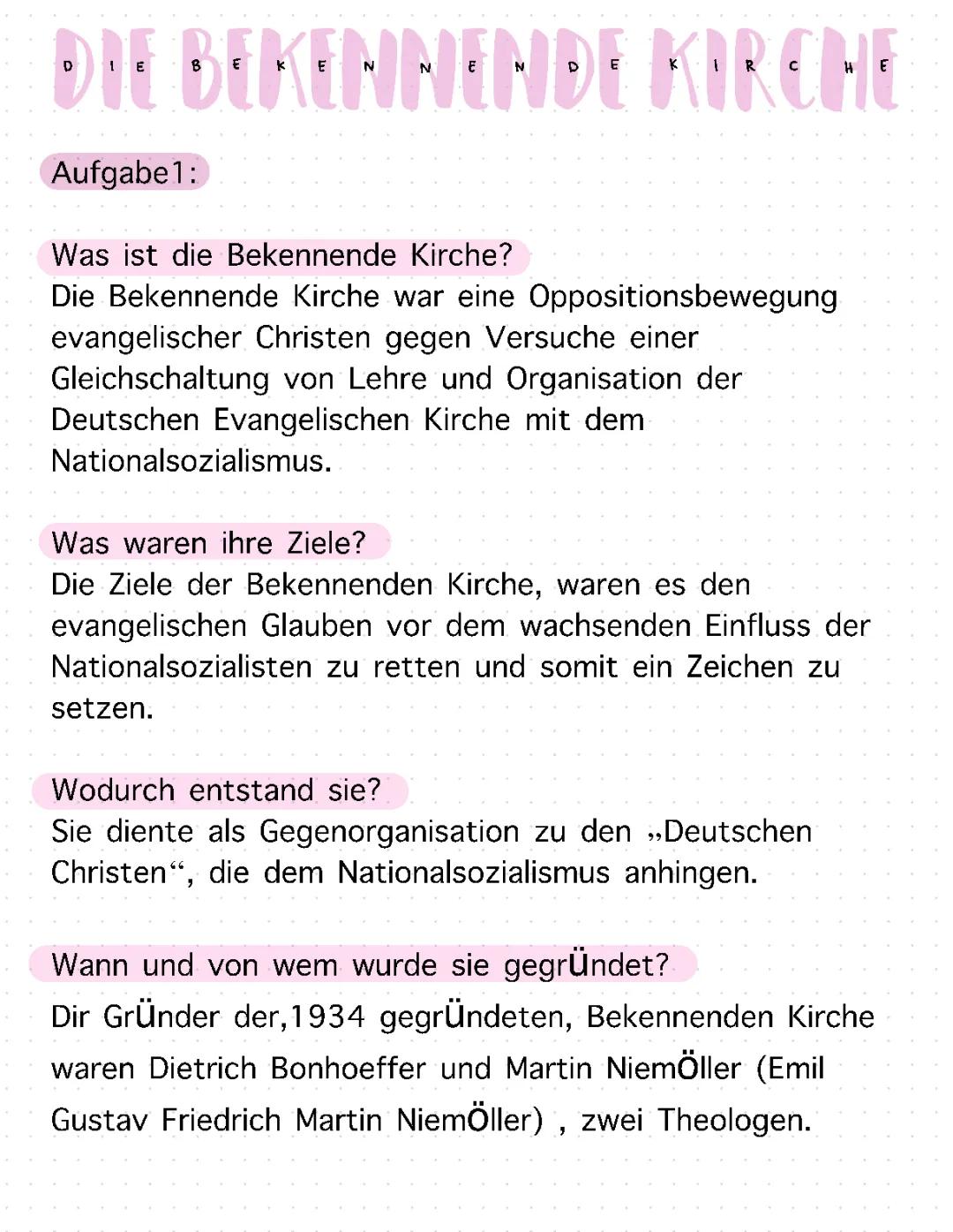 Bekennende Kirche: Widerstand, Bonhoeffer und Kritik - Einfache Zusammenfassung