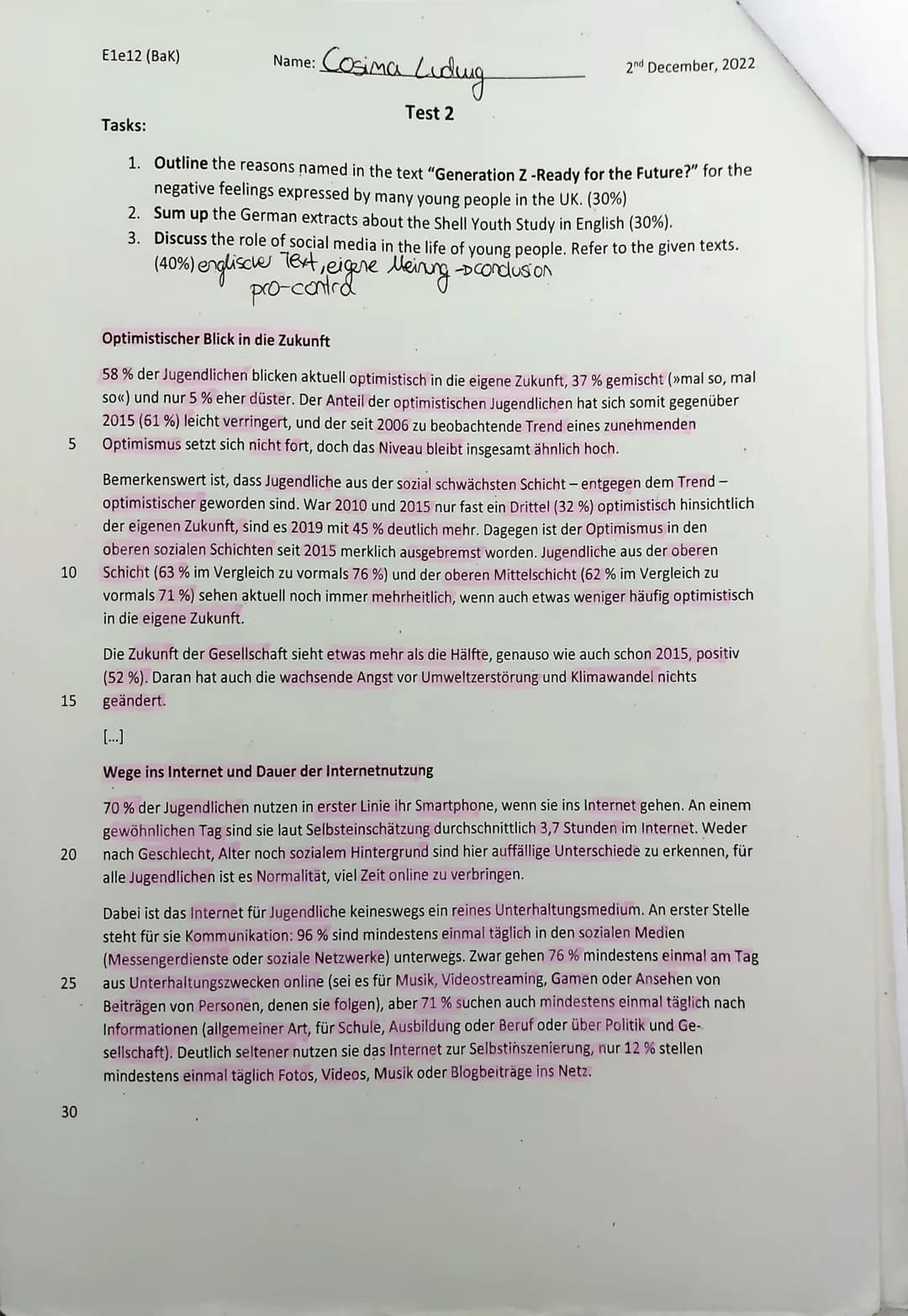 5
10
15
20
Ele12 (Bak)
30
Name: Cosima Ludung
Test 2
2nd December, 2022
Tasks:
1. Outline the reasons named in the text "Generation Z-Ready 