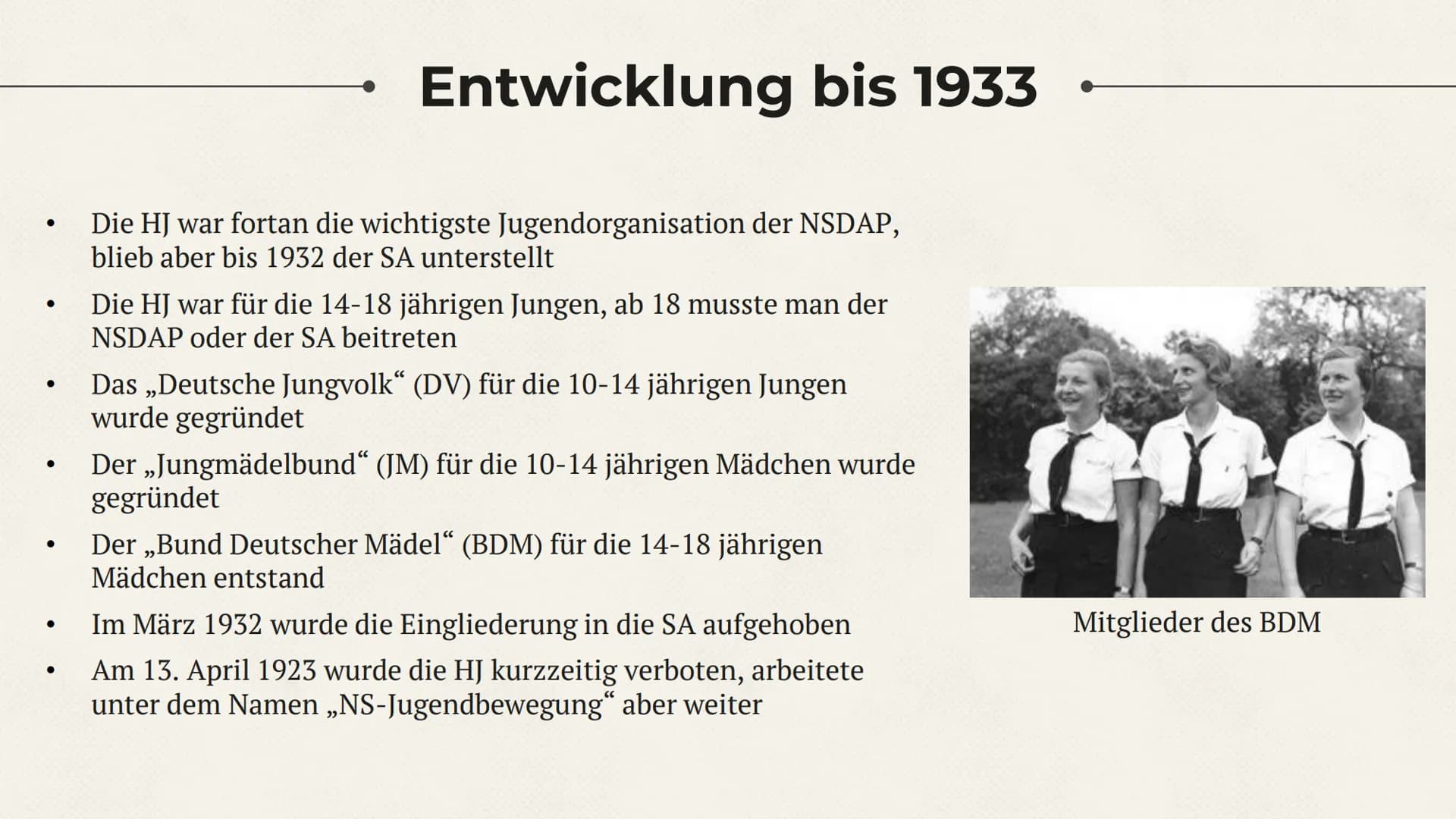 Die Hitlerjugend (HJ) Inhalt
1. Vorläufer
2. Entwicklung bis 1933
3. Die Hitlerjugend als Staatsjugend 1933 bis 1939
4. Was machte die HJ so