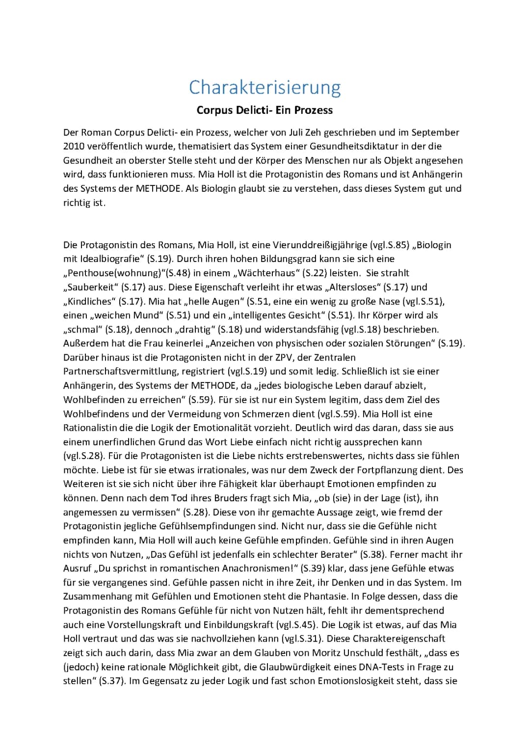 Charakterisierung Mia Holl/ Corpus Delicti 