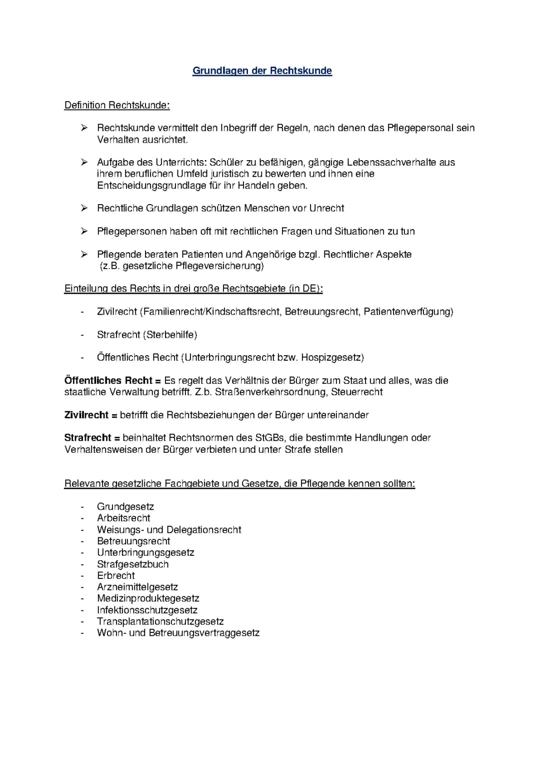Rechtliche Grundlagen in der Pflege