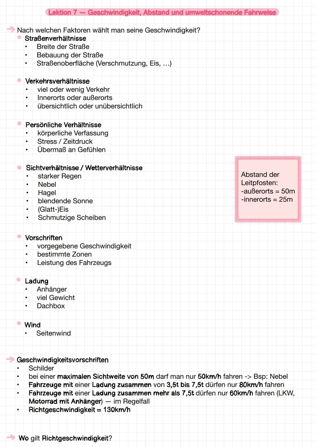Lektion 7 — Geschwindigkeit, Abstand und umweltschonende Fahrweise