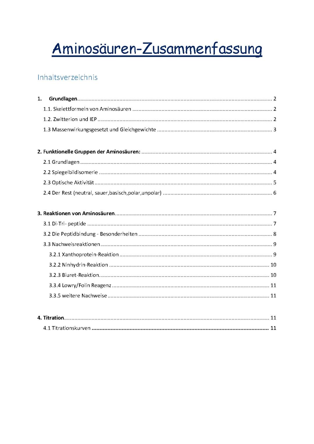 Abiturvorbereitung - Aminosäuren und Proteine