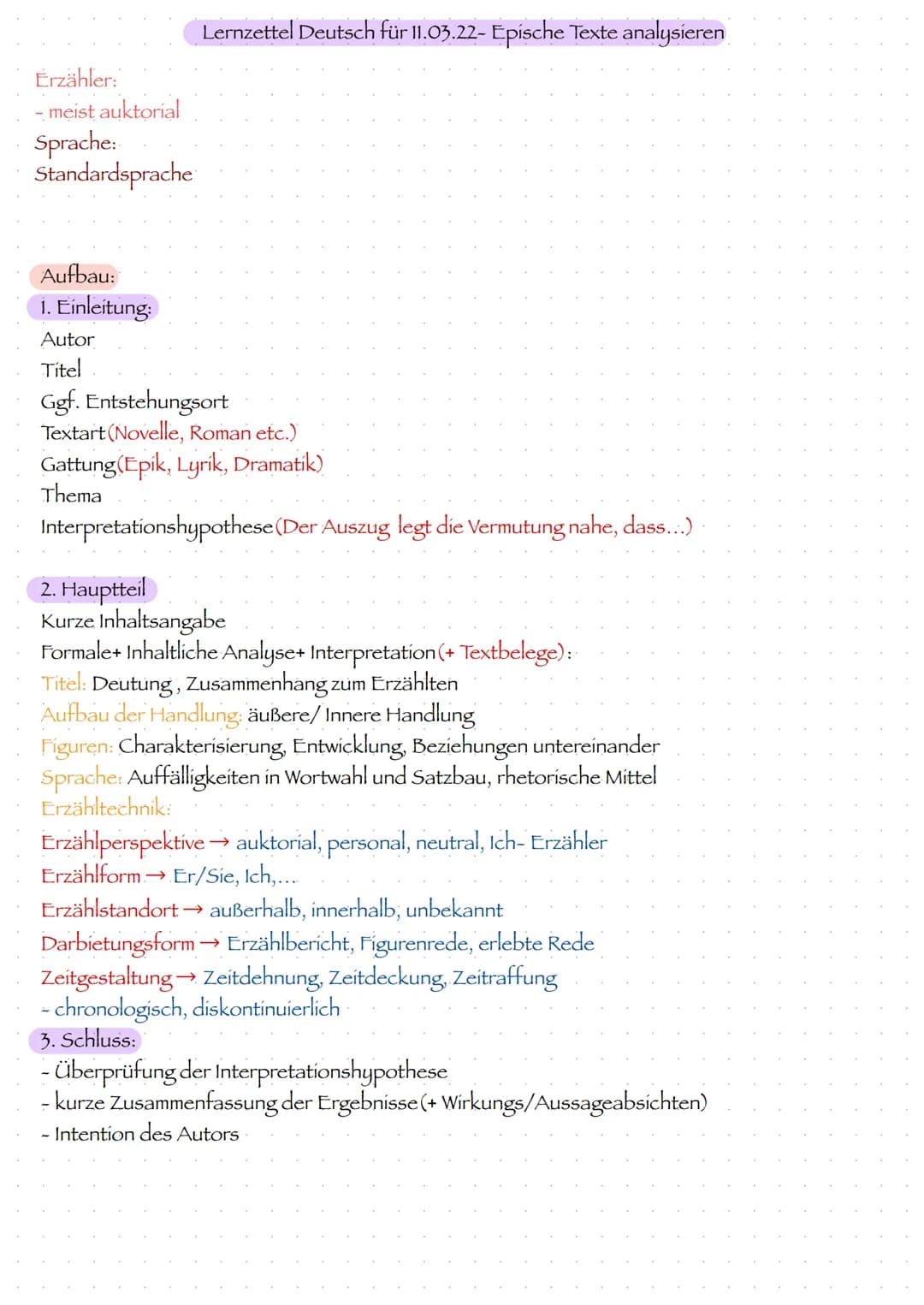 Lernzettel Deutsch für 11.03.22- Epische Texte analysieren
1. Merkmale des Realismus:
- realistische Denkweise-Verschönerung der Wirklichkei