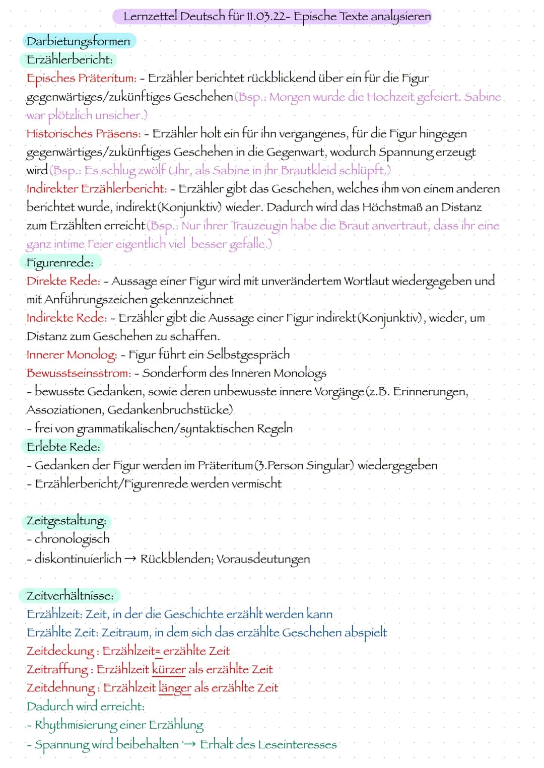 Lernzettel Deutsch für 11.03.22- Epische Texte analysieren
1. Merkmale des Realismus:
- realistische Denkweise-Verschönerung der Wirklichkei