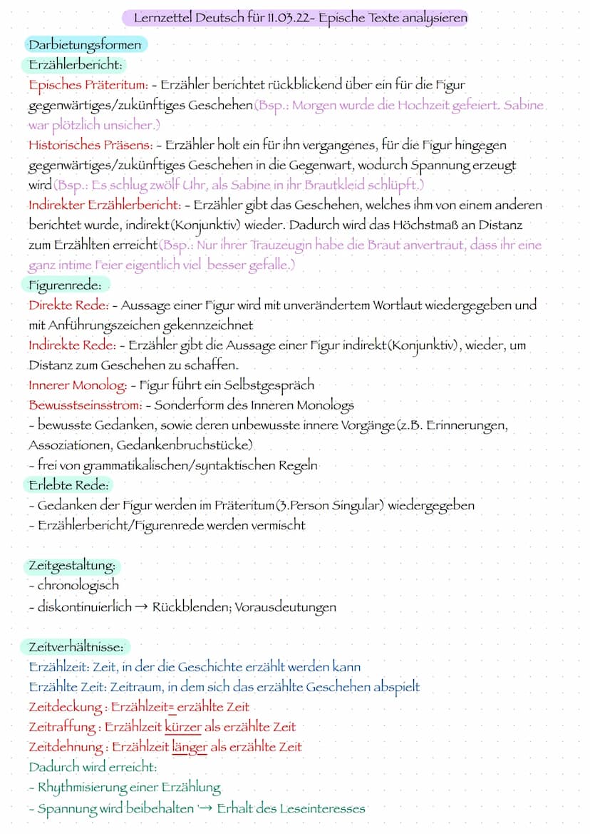 Lernzettel Deutsch für 11.03.22- Epische Texte analysieren
1. Merkmale des Realismus:
- realistische Denkweise-Verschönerung der Wirklichkei