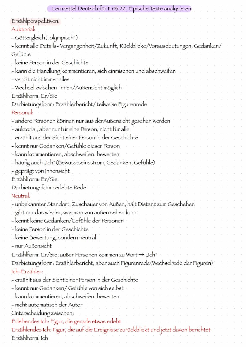 Lernzettel Deutsch für 11.03.22- Epische Texte analysieren
1. Merkmale des Realismus:
- realistische Denkweise-Verschönerung der Wirklichkei