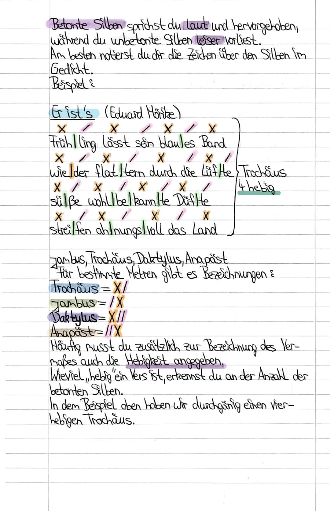 Metrum
Zum formalen Teil einer Gedichtsinterpretation ge-
hört auch die Bestimmung des Metrums.
Was ist nun dieses Metrum 2
Das Metrum sagt,