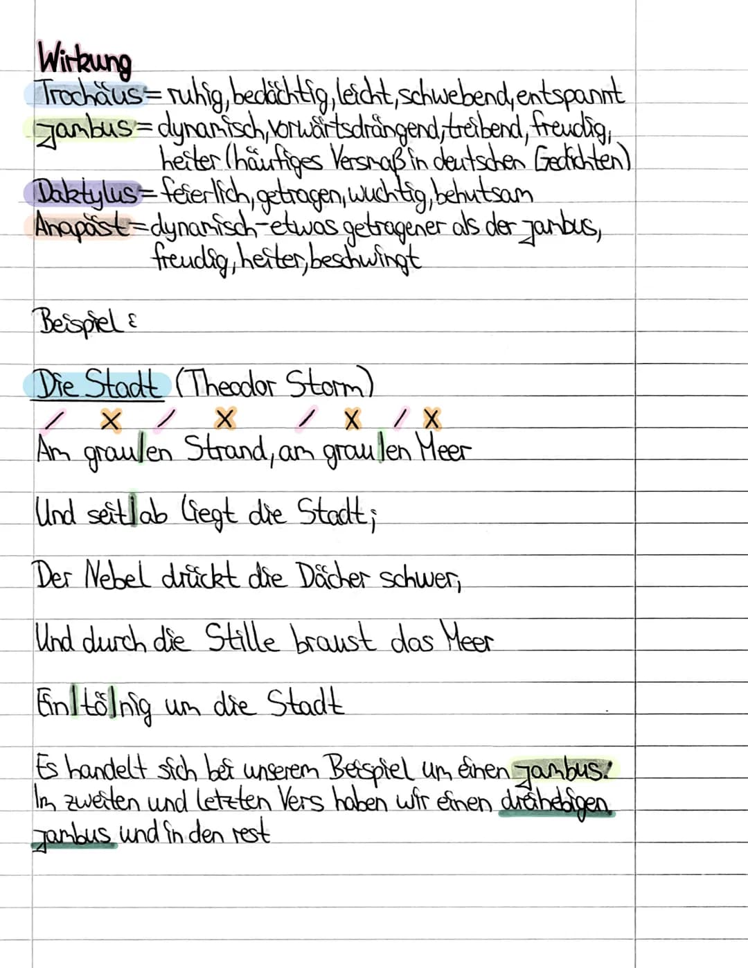 Metrum
Zum formalen Teil einer Gedichtsinterpretation ge-
hört auch die Bestimmung des Metrums.
Was ist nun dieses Metrum 2
Das Metrum sagt,
