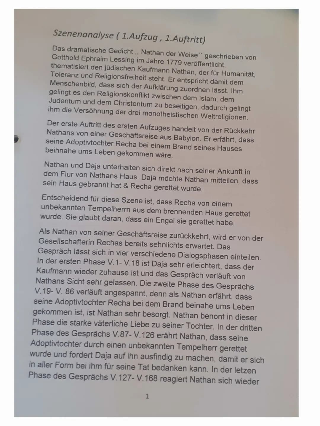 Nathan der Weise 1. Aufzug 1. Auftritt Szenenanalyse
