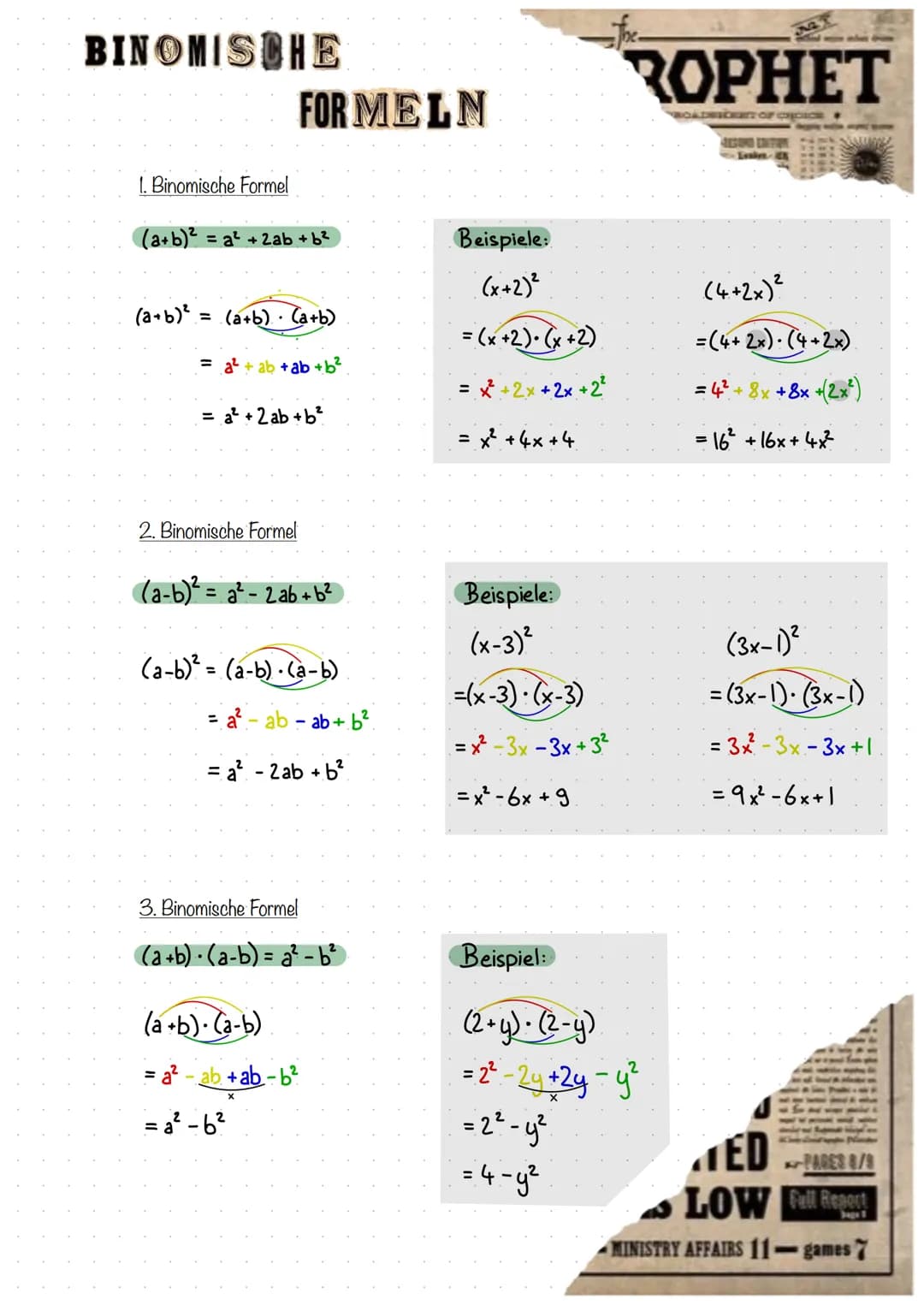 BINOMISCHE
1. Binomische Formel
(a+b)² = a² + 2ab + b²
(a+b)²
FOR MELN
= (a+b). (a+b)
=a² + ab + ab + b²
= a² + 2ab + b²
2. Binomische Forme