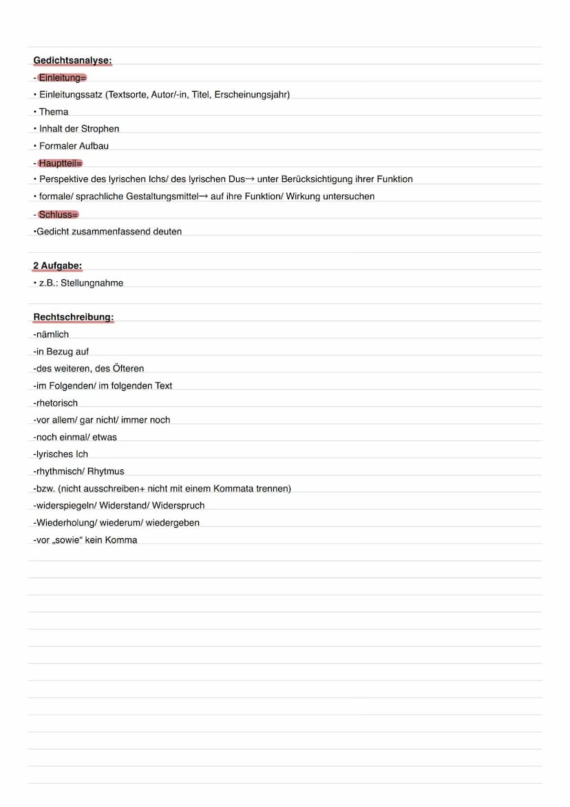 Fachbegriffe:
• Strophe
• Vers
• Reimschema
- aabb-Paarreim
- abab-Kreuzreim
- abba=umschließender Reim
• Metrum
Deutsch Klausur→ Naturlyrik