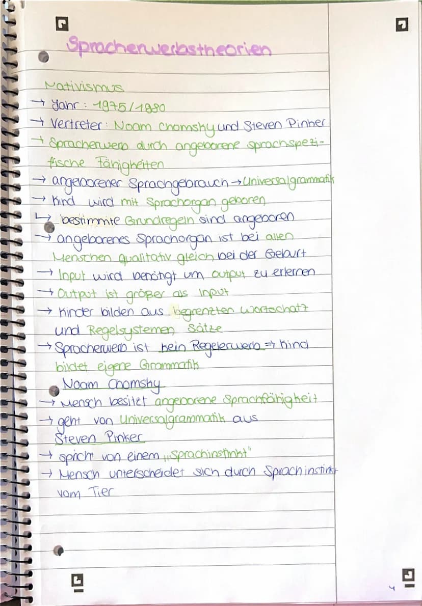 --- OCR Start ---
Spracherwerbs theorien
Was ist Spracherwero
→ unbewusster Prozess, der beim erlernen cler
Muttersprache in natürlicher Umg