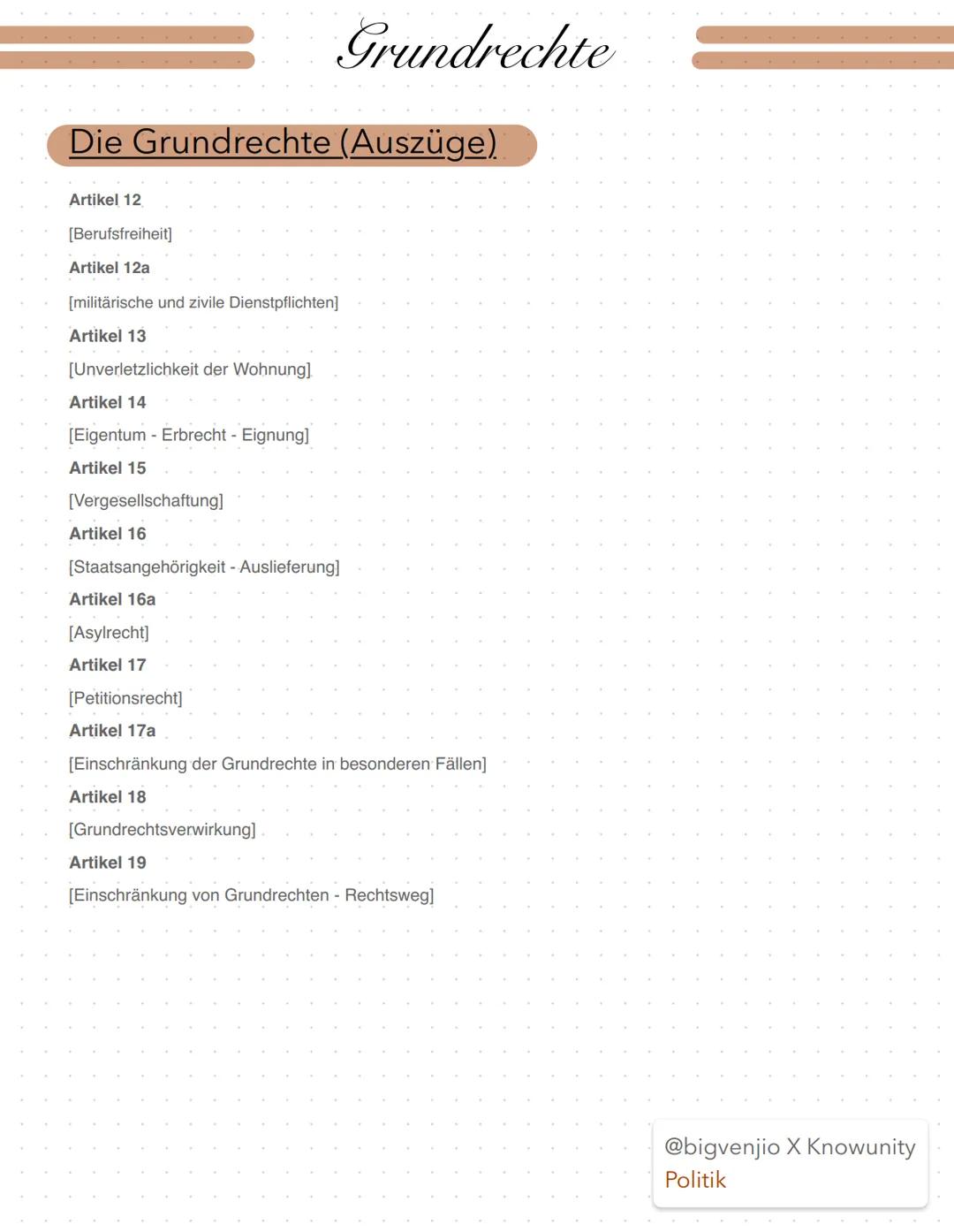 Definition
Unter Grundrechten versteht man grundlegende Freiheits-/Gleicheitsrechte, welche jeder Bürger
gegenüber dem Staat besitzt. Diese 