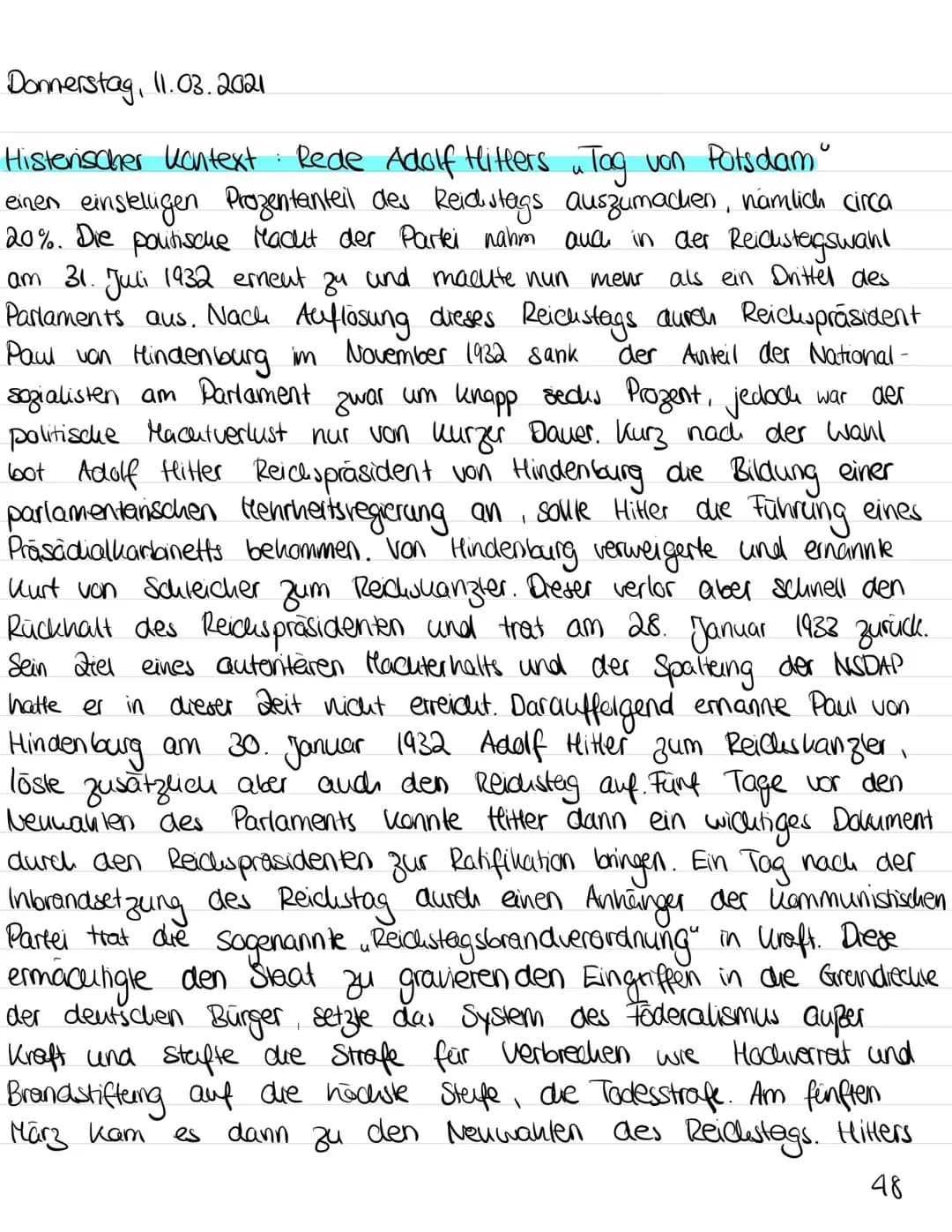 Ⓡ
u
Historischer Kontext: Rede Adolf Hitlers
Rede Adolf Hitlers ~ Tag von Potsdam
Am 21. März (933 hielt der Reichskanzler der weimarer Repu