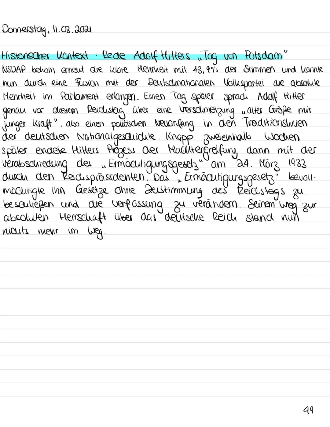 Ⓡ
u
Historischer Kontext: Rede Adolf Hitlers
Rede Adolf Hitlers ~ Tag von Potsdam
Am 21. März (933 hielt der Reichskanzler der weimarer Repu