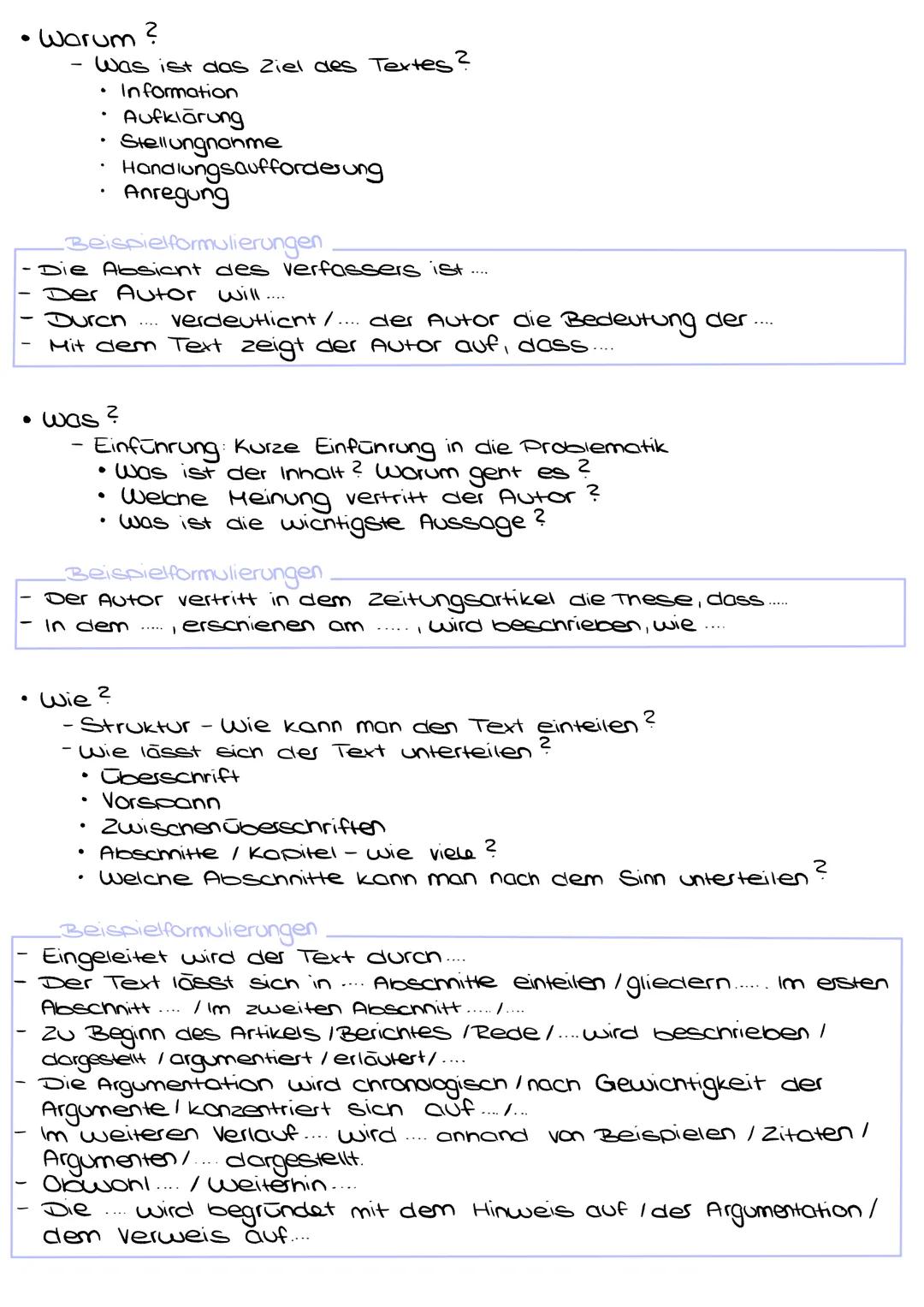 CHECKLISTE SACH TEXTANALYSE
Einleitung
wer? Was? wann? Wie?
• Titel
• Autor
Erscheinungsjahr / Erscheinungsort
Textart
-Zeitungsartikel / Na