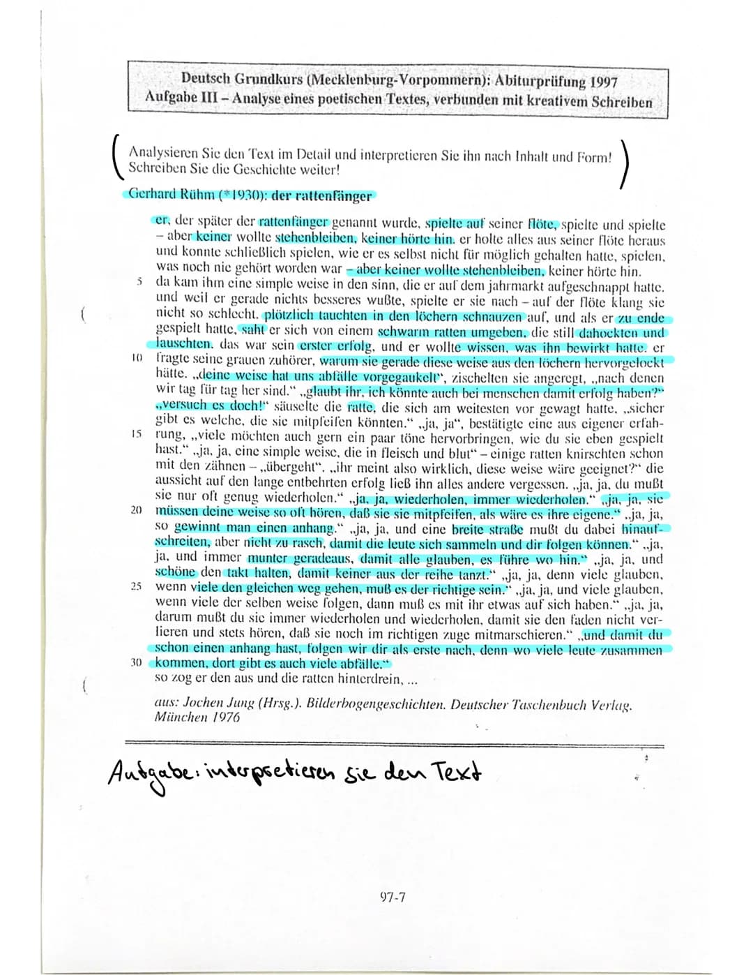 
<p>Der Text "Der Rattenfänger" von Gerhard Rühm (*1930) soll im Detail analysiert und interpretiert werden. Anschließend ist die Geschichte