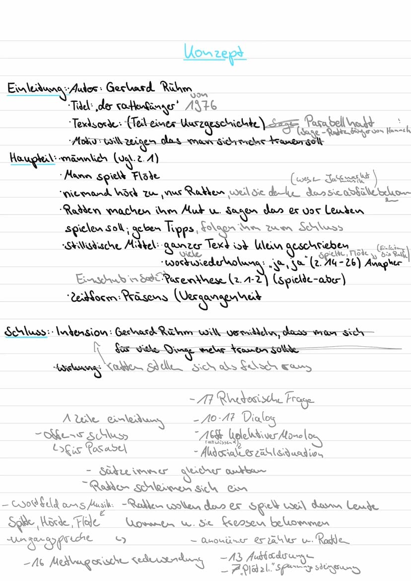 
<p>Der Text "Der Rattenfänger" von Gerhard Rühm (*1930) soll im Detail analysiert und interpretiert werden. Anschließend ist die Geschichte