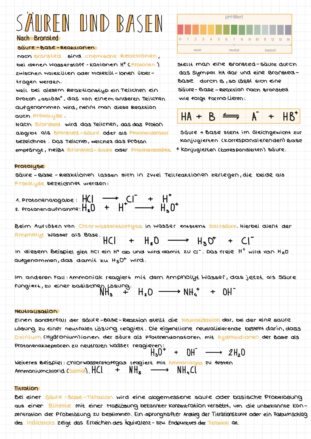 SÄUREN UND BASEN
Nach Bronsted
säure-Base-Reaktionen
nach Bronsted sind chemische Reaktionen,
bei denen Wasserstoff -kationen Ht (Protonen)
