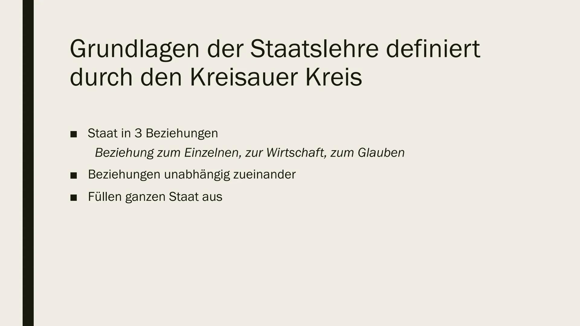 DER KREISAUER KREIS # Gliederung

- Kreisauer Kreis
- Gründer
- Beschäftigung, Ziele und deren Folgen
- Grundlagen der Staatslehre
- Aktions