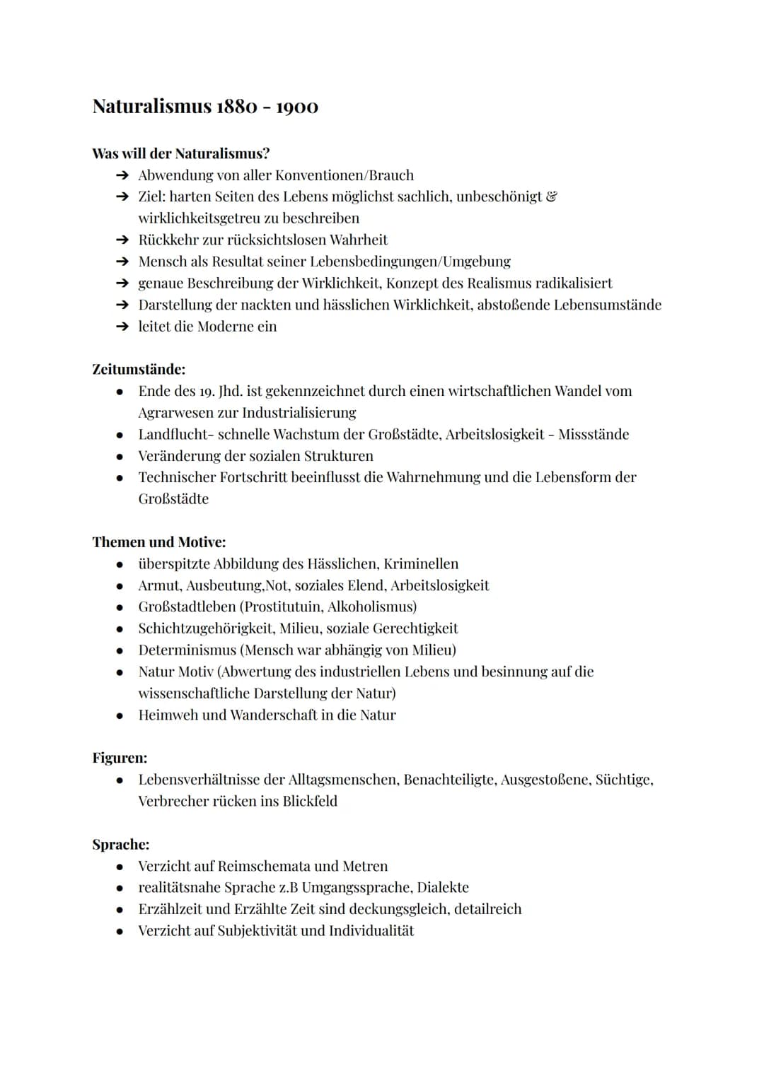 Naturalismus 1880 - 1900
Was will der Naturalismus?
→ Abwendung von aller Konventionen/Brauch
→ Ziel: harten Seiten des Lebens möglichst sac