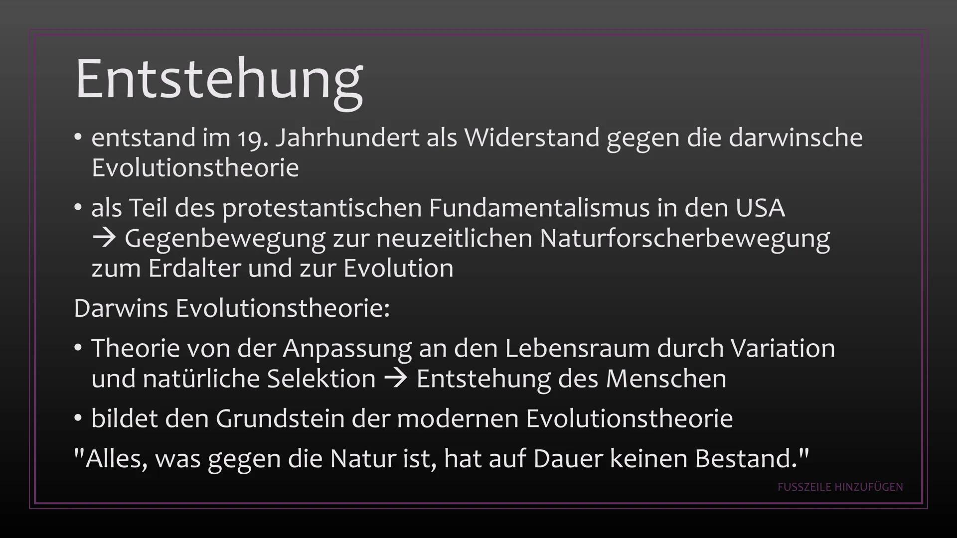 # Kreationismus

-

Schöpfung gegen Evolution Gliederung:

(1) Was ist Kreationismus?
(2) Entstehung - Gegen Darwins Theorie
(3) Richtungen 