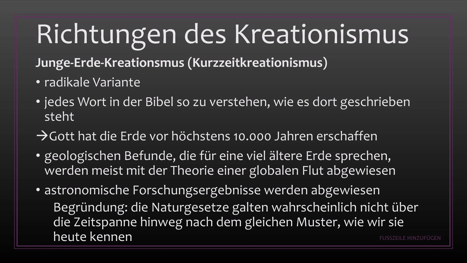 # Kreationismus

-

Schöpfung gegen Evolution Gliederung:

(1) Was ist Kreationismus?
(2) Entstehung - Gegen Darwins Theorie
(3) Richtungen 