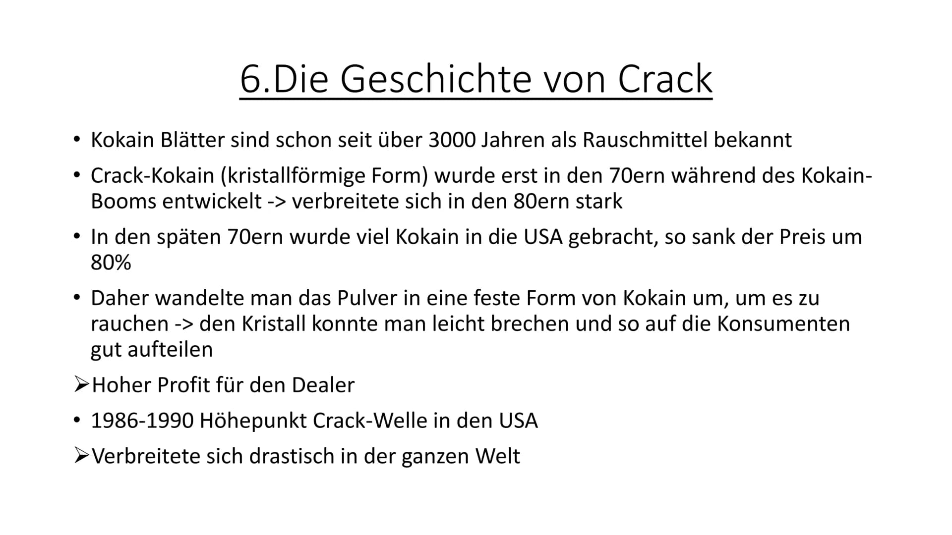 Crack
Eine der schädlichsten Drogen der Welt Inhalt
1. Was ist Crack?
2. Wie konsumiert man Crack?
-> Wie lange ist man auf Crack?
3. Warum 