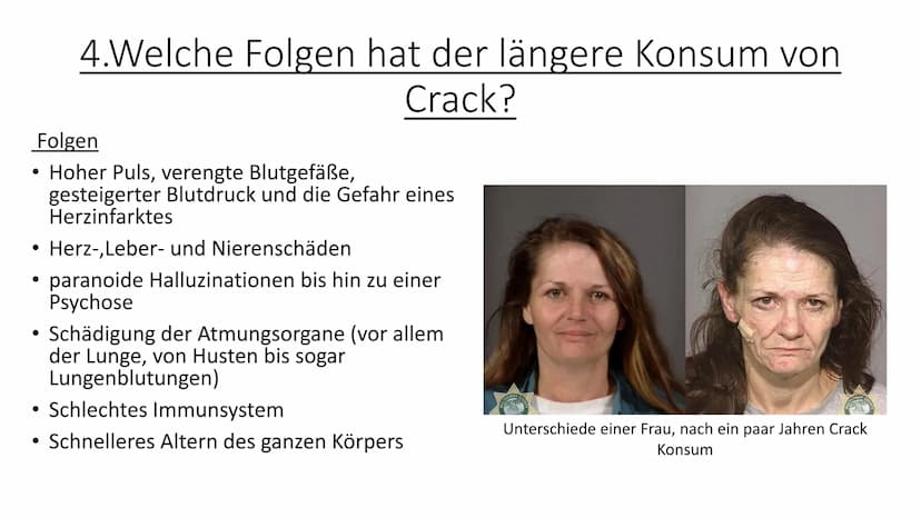 Crack
Eine der schädlichsten Drogen der Welt Inhalt
1. Was ist Crack?
2. Wie konsumiert man Crack?
-> Wie lange ist man auf Crack?
3. Warum 