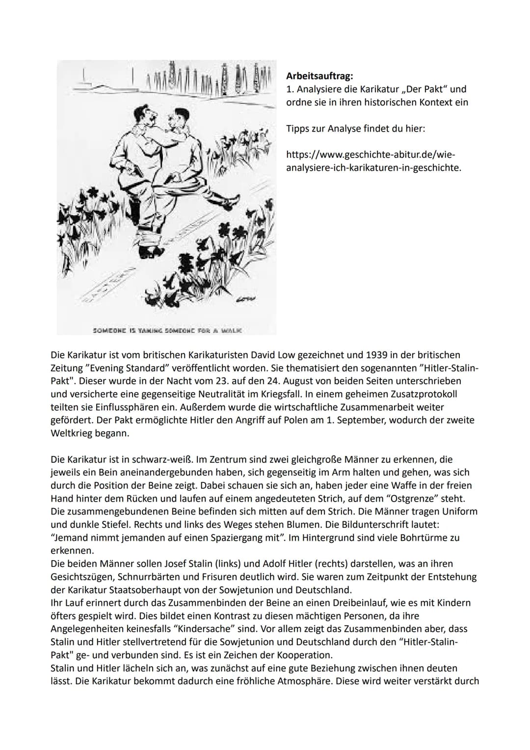 SOMEONE IS TAKING SOMEONE FOR A WALK
Arbeitsauftrag:
1. Analysiere die Karikatur ,,Der Pakt" und
ordne sie in ihren historischen Kontext ein