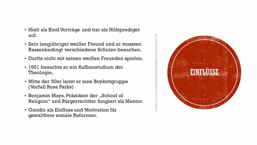 MARTIN LUTHER KING
Marie & Andreas INHALTSVERZEICHNIS
▪ Steckbrief
Grundlage der Zeit/ Rassentrennung
▪ Einflüsse
▪ Kampf gegen Rasentrennun
