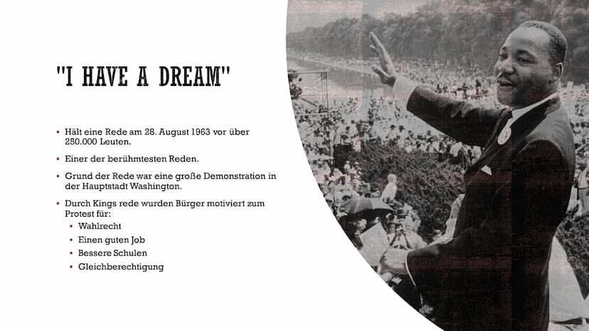 MARTIN LUTHER KING
Marie & Andreas INHALTSVERZEICHNIS
▪ Steckbrief
Grundlage der Zeit/ Rassentrennung
▪ Einflüsse
▪ Kampf gegen Rasentrennun