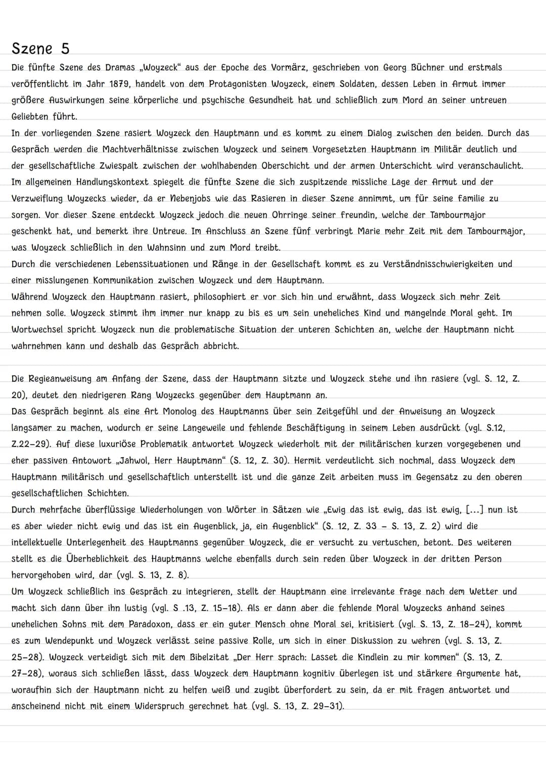Szene 5
Die fünfte Szene des Dramas ,,Woyzeck" aus der Epoche des Vormärz, geschrieben von Georg Büchner und erstmals
veröffentlicht im Jahr