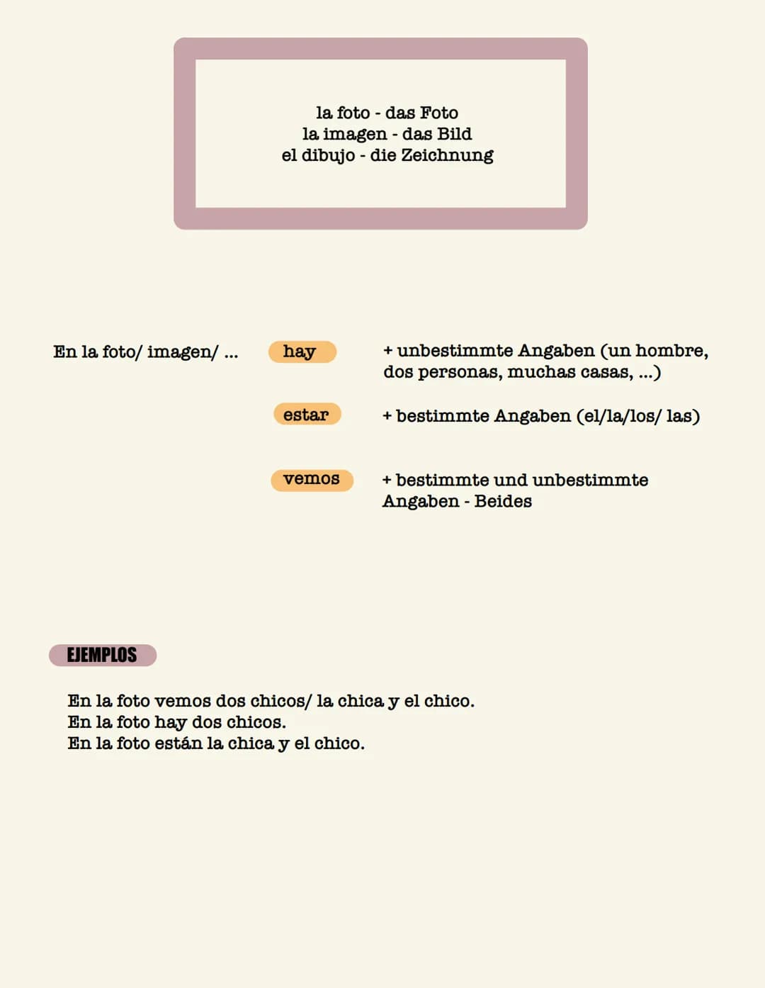 DISCRIBIR UN IMAGEN
a la izquierda
(Links)
Bildbeschreibung Spanisch
arriba
(oben)
detrás
(Im Hintergrund
la lado
(neben)
en el centro
(In d