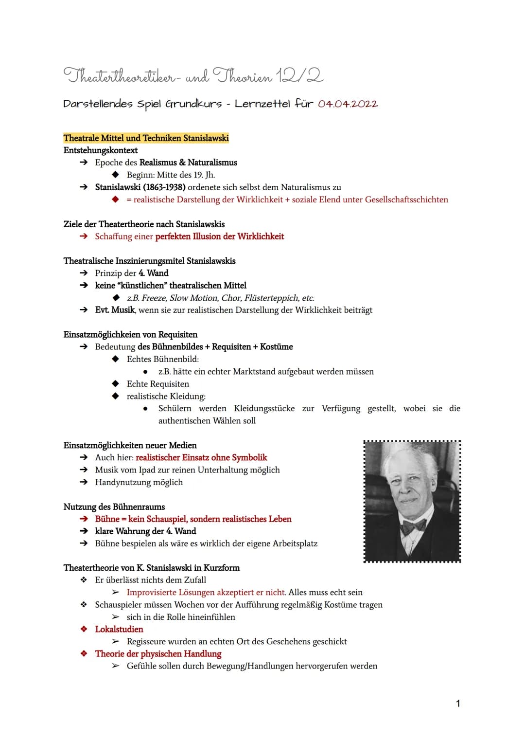 Theatertheoretiker- und Theorien 12/2
Darstellendes Spiel Grundkurs - Lernzettel für 04.04.2022
Theatrale Mittel und Techniken Stanislawski
